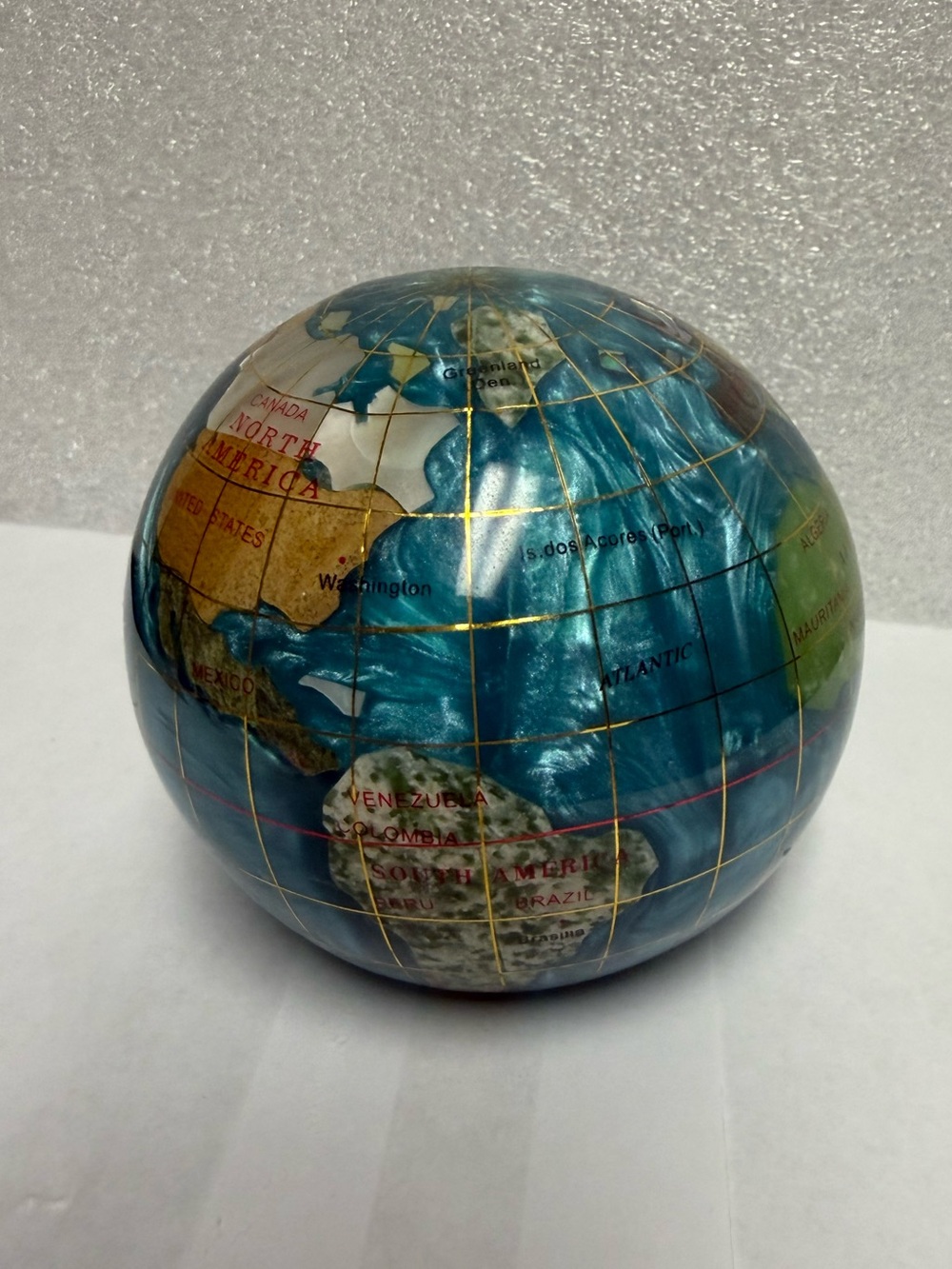 Alexander Kalifano 3" Gemstone Globe Paperweight Bahama Blue Semi-Precious Stone